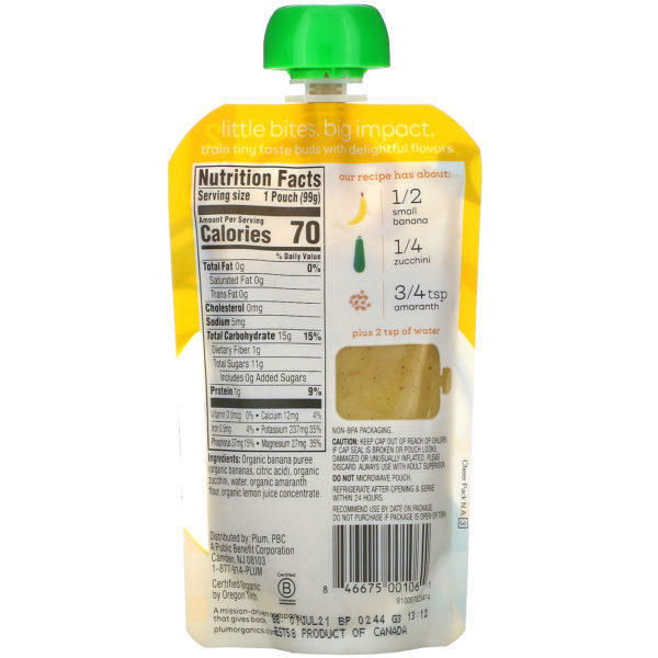 Plum Organics, Alimentos orgánicos para bebés, etapa 2, banana, calabacín y amaranto, 3.5 oz (99 g) - Imagen 2