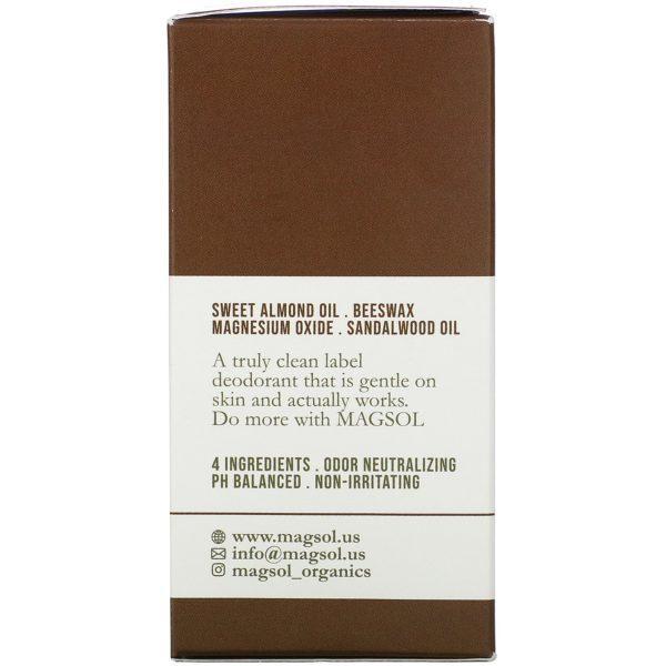 Magsol, Magnesium Deodorant, Sandalwood, 3.2 oz (95 g) - Imagen 3