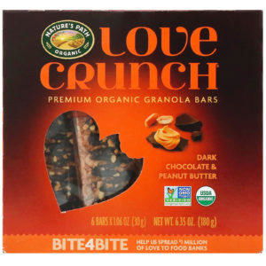 Nature's Path, Love Crunch, barritas de granola orgánica prémium, chocolate amargo y mantequilla de maní, 6 barritas, 30 g (1,06 oz) cada una
