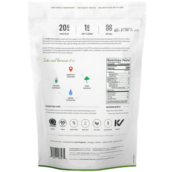 Sprout Living, Organic Simple Pea Protein, Unflavored, 1 lb (454 g) - Imagen 2