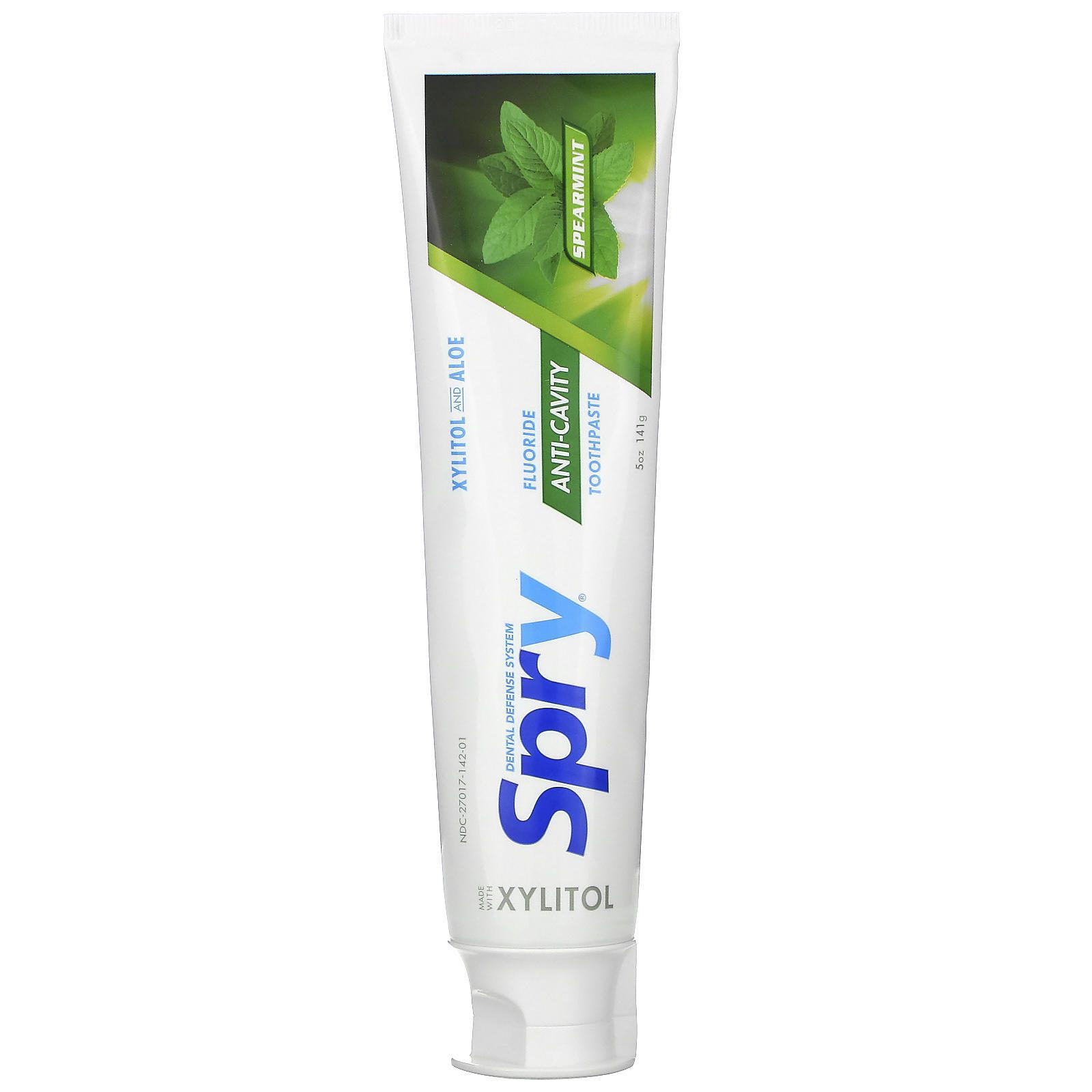 Xlear, Pasta de diente Spry, anticaries con fluoruro, menta, 5 oz (141 g)