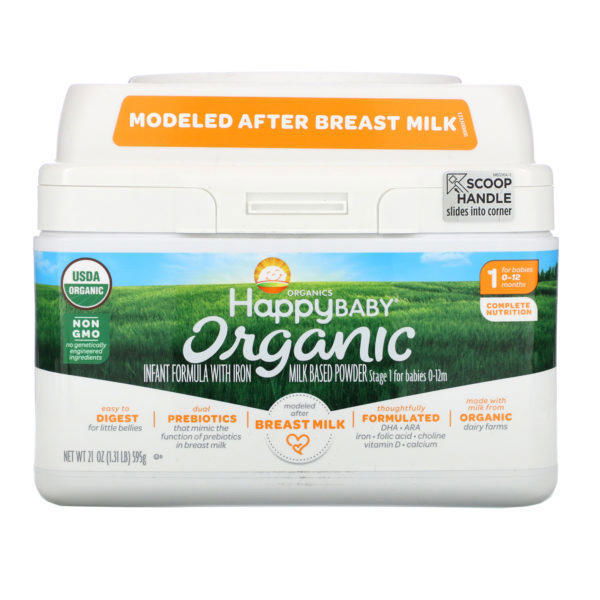 Happy Family Organics, Bebé feliz orgánico, fórmula infantil con hierro, etapa 1, del nacimiento a 12 meses, 21 oz (595 g)