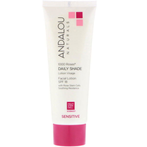 Andalou Naturals, 1000 Roses, Daily Shade, Loción facial SPF 18, Piel sensible, 2.7 fl oz (80 ml)