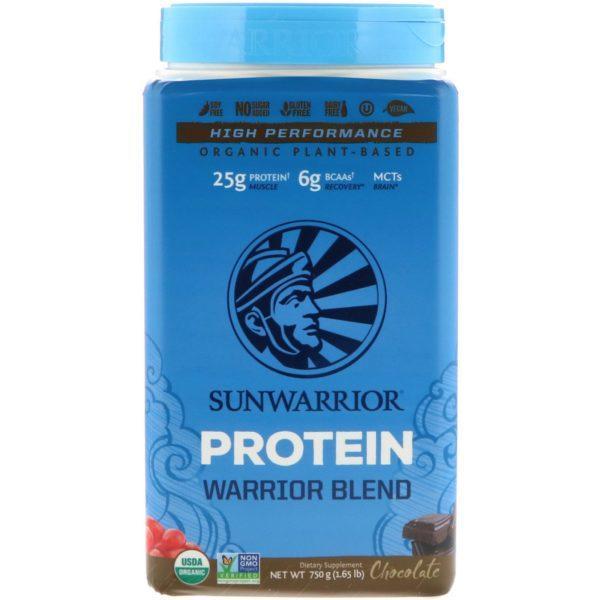 Sunwarrior, Mezcla proteica para guerreros, Orgánica y de origen vegetal, Chocolate, 750 g (1,65 lb)