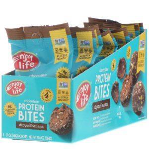 Enjoy Life Foods, Bocadillos proteicos de chocolate, Plátano recubierto, 8 bolsas, 48 g (1,7 oz) cada una