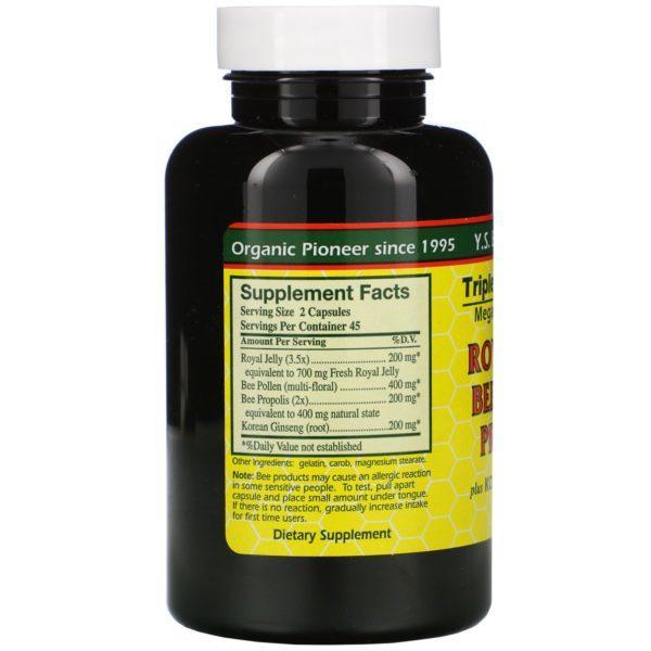 Y.S. Eco Bee Farms, Royal Jelly, Bee Pollen, Propolis, Plus Korean Ginseng, 90 Capsules - Imagen 2