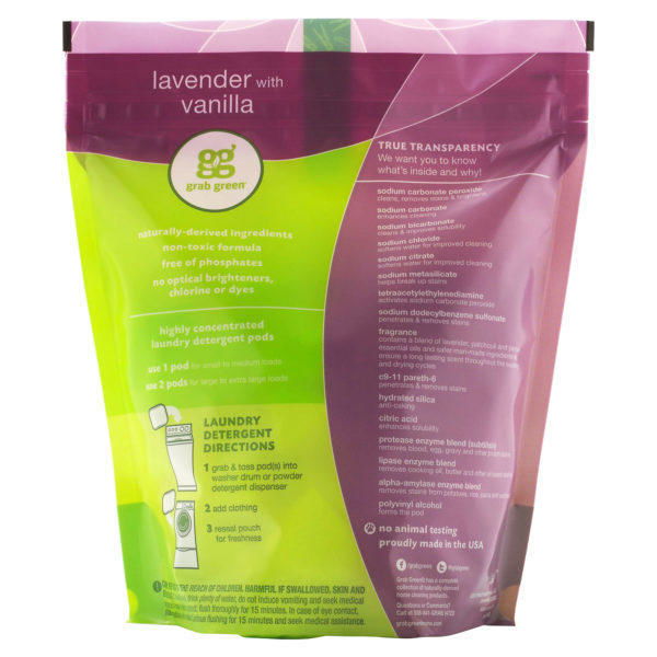 Grab Green, Pods 3-in-1 de detergente para lavar ropa, lavanda, 60 cargas, 2 lb. 6 oz (1080 g) - Imagen 2