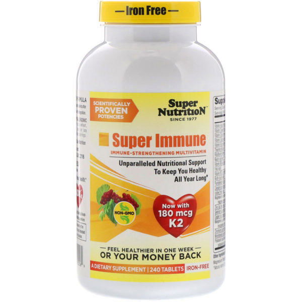 Super Nutrition, Súper Inmune, multivitamínico para fortalecer el sistema inmunológico, libre de hierro, 240 comprimidos