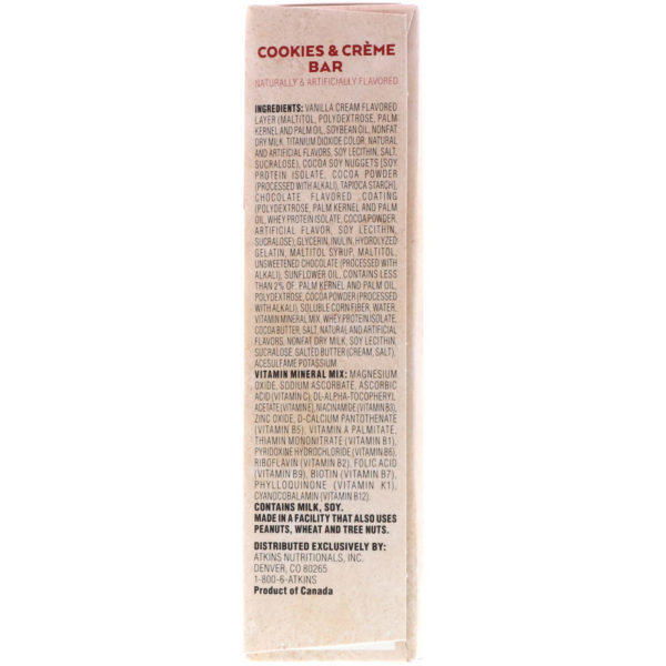 Atkins, Barra alimenticia, barra de galleta y crema, 5 barras 1,76 oz (50 g) cada una - Imagen 3