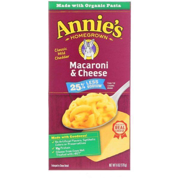 Annie's Homegrown, Macaroni & Cheese, Classic Mild Cheddar, Less Sodium, 6 oz (170 g)