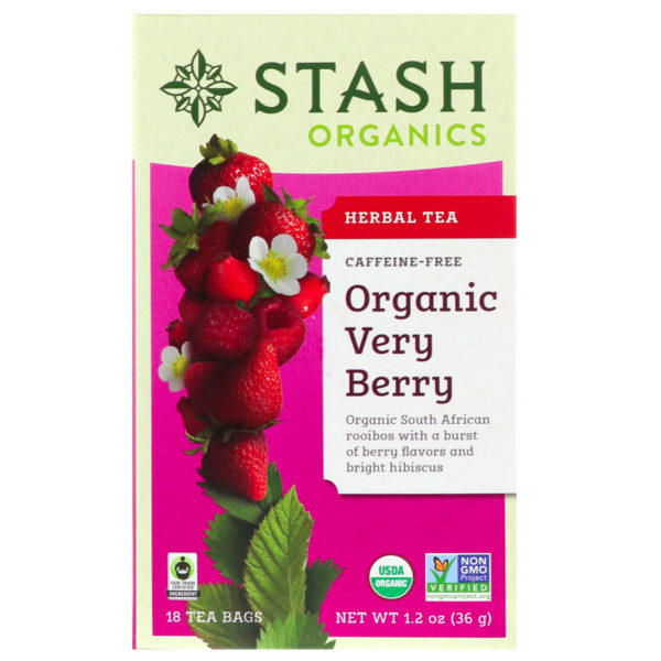 Stash Tea, Té herbal Organic, "Very Berry", Sin cafeína, 18 saquitos de té, 1.2 oz (36 g)