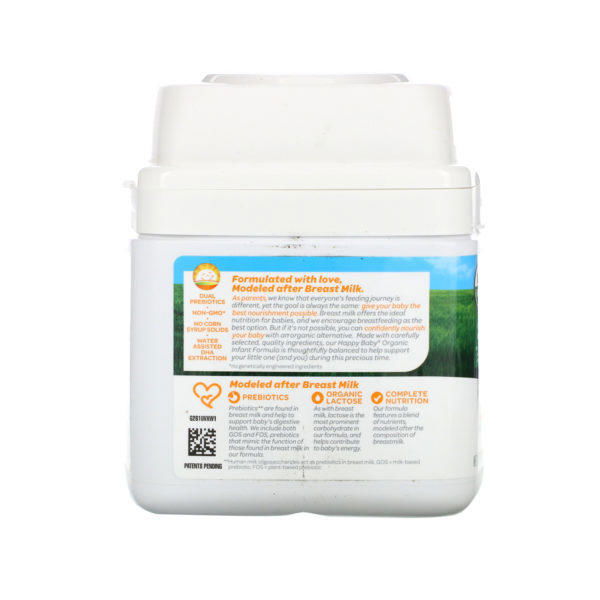 Happy Family Organics, Bebé feliz orgánico, fórmula infantil con hierro, etapa 1, del nacimiento a 12 meses, 21 oz (595 g) - Imagen 4