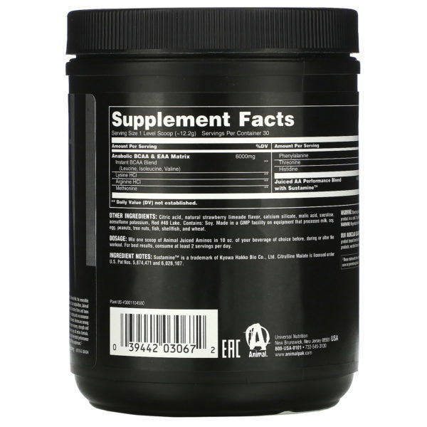 Universal Nutrition, Animal Juiced Aminos, Sabor a fresa y lima, 358 g - Imagen 2