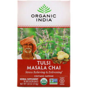 Organic India, Té tulsí, masala y chai, 18 saquitos para infusión, 37,8 g (1,33 oz)