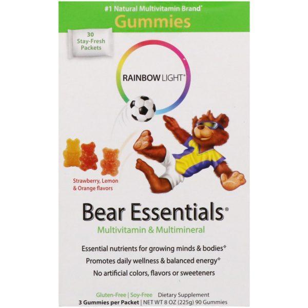 Rainbow Light, Gummy Bear Essentials, Multivitamin & Multimineral, Strawberry, Orange, & Lemon Flavors, 30 Packets, (3 Gummies) Each