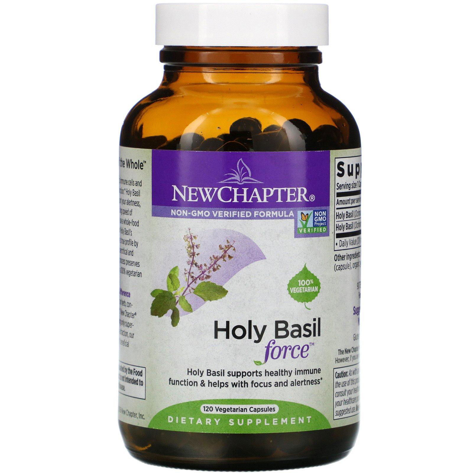 New Chapter Holy Basil Force 120 Vegetarian Capsules Allnatural