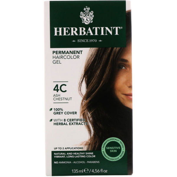 Herbatint, Tintura de hierbas permanente en gel para cabello, 4C, Castaño Ceniza, 4,56 fl oz (135 ml)