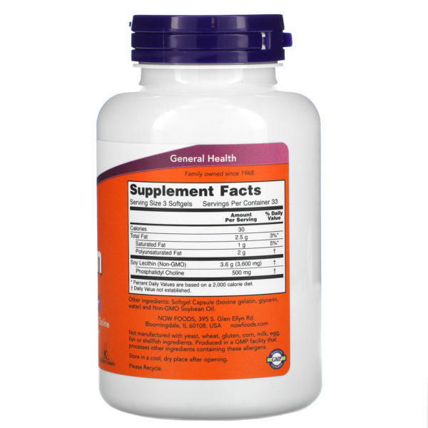 Now Foods, Lecitina, 1200 mg, 100 Cápsulas de Gel Suave - Imagen 2