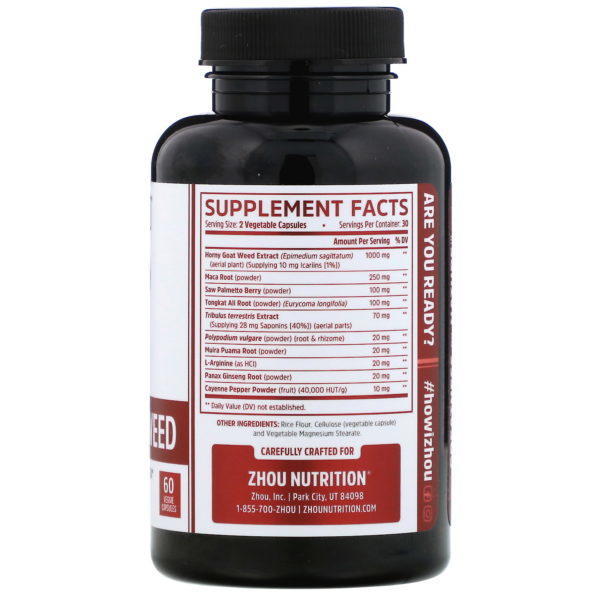 Zhou Nutrition, Hierba de Cabra en Celo, complejo para la energía sexual, 60 cápsulas vegetales - Imagen 2
