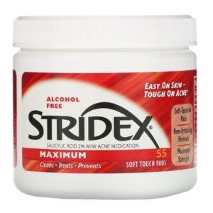 Stridex, Control del acné en un solo paso, máximo, sin alcohol, 55 toallitas suaves