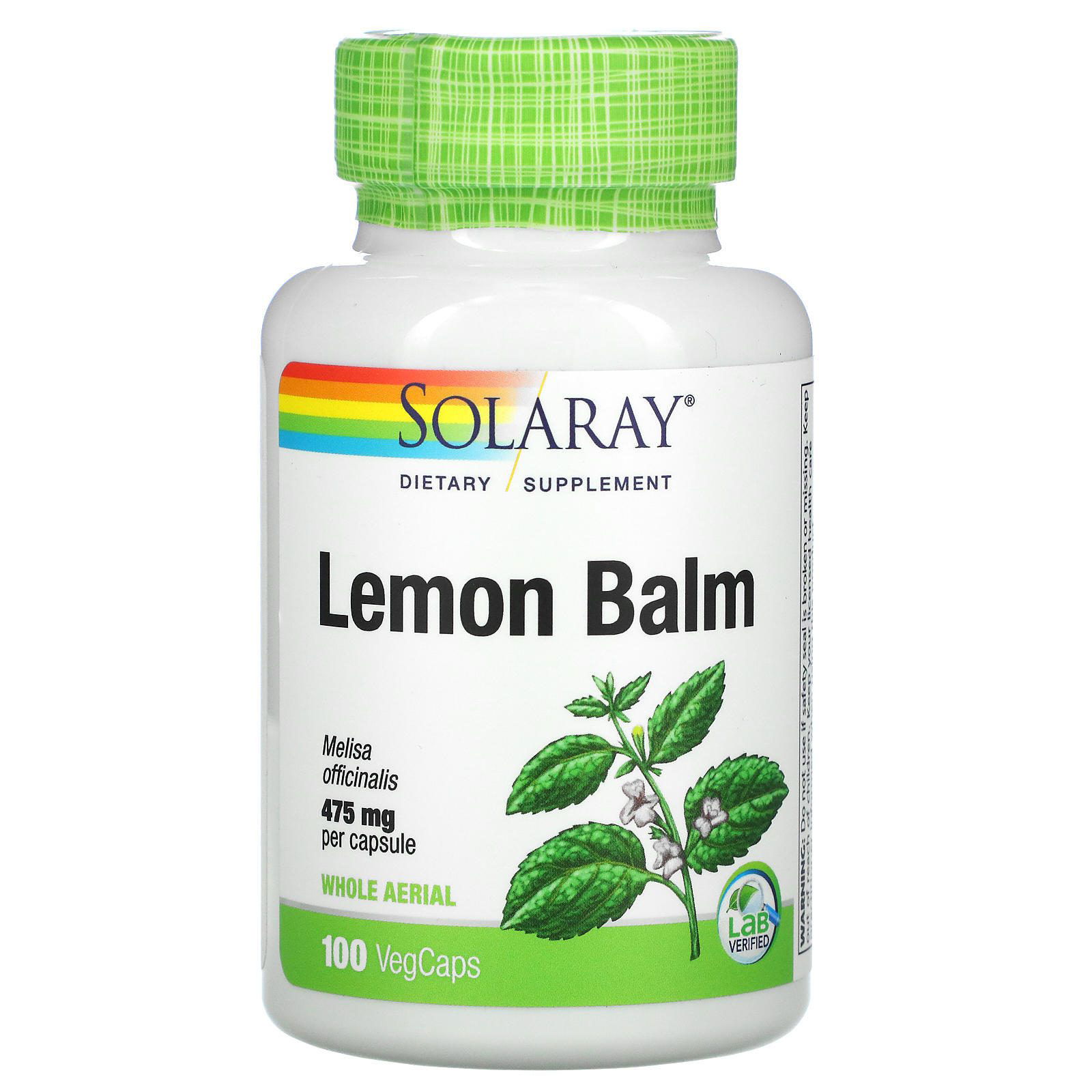 Solaray, Bálsamo de limón, 475 mg, 100 cápsulas veganas