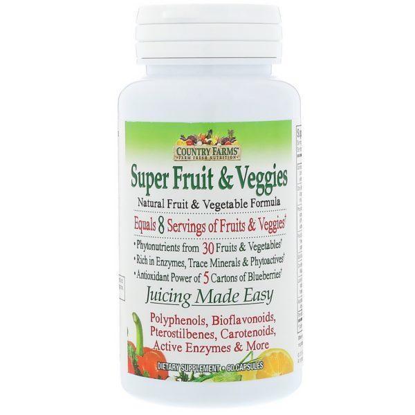 Country Farms, Súper frutas y vegetales, Fórmula natural de frutas y vegetales, 60 cápsulas - Imagen 3