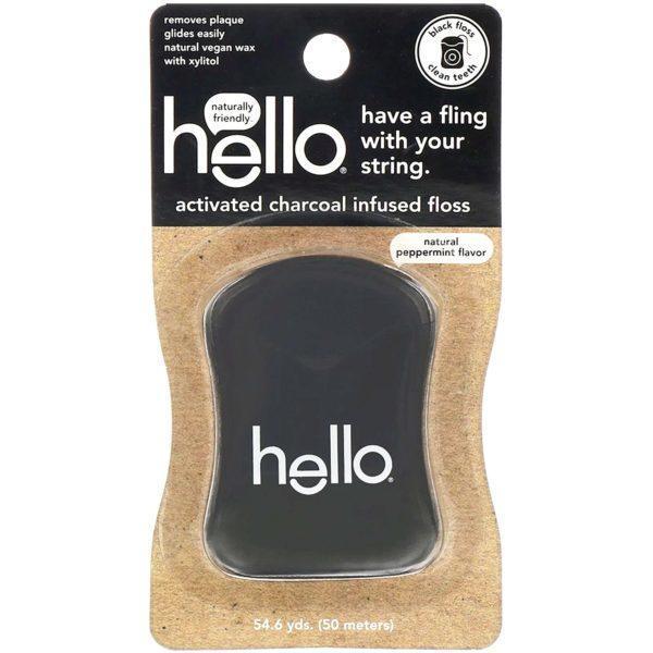 Hello, Hilo dental con carbón activado, sabor menta natural, 49,9 m