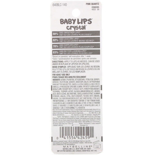 Maybelline, Baby Lips Crystal, Bálsamo para labios hidratante, Cuarzo rosa 140, 4,4 g (0,15 oz) - Imagen 3