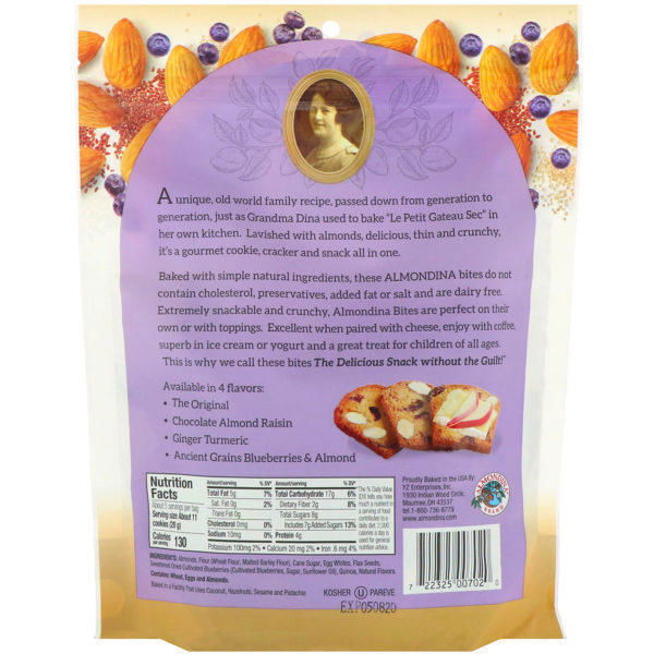 Almondina, Almond Bites, Ancient Grains Blueberries & Almonds, 5 oz (142 g) - Imagen 2