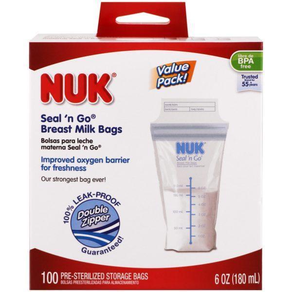 NUK, Seal 'n Go, Bolsas para leche materna, 100 bolsas de preesterilizadas para almacenamiento, 180 ml (6 oz) cada una - Imagen 2