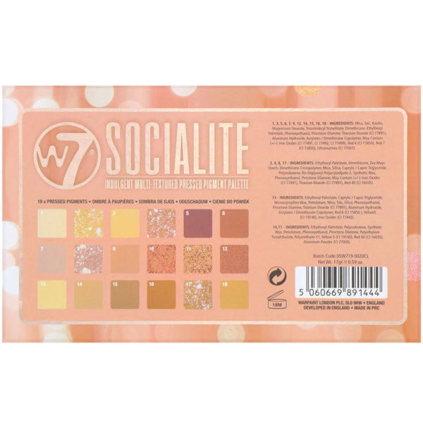 W7, Alta sociedad, Paleta de sombras compactas para ojos con varias texturas, 17 g (0,59 oz) - Imagen 3