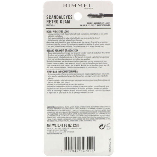 Rimmel London, Máscara para pestañas Scandaleyes Retro Glam, 003 Negro extremo, 12 ml (0,41 oz. líq.) - Imagen 3