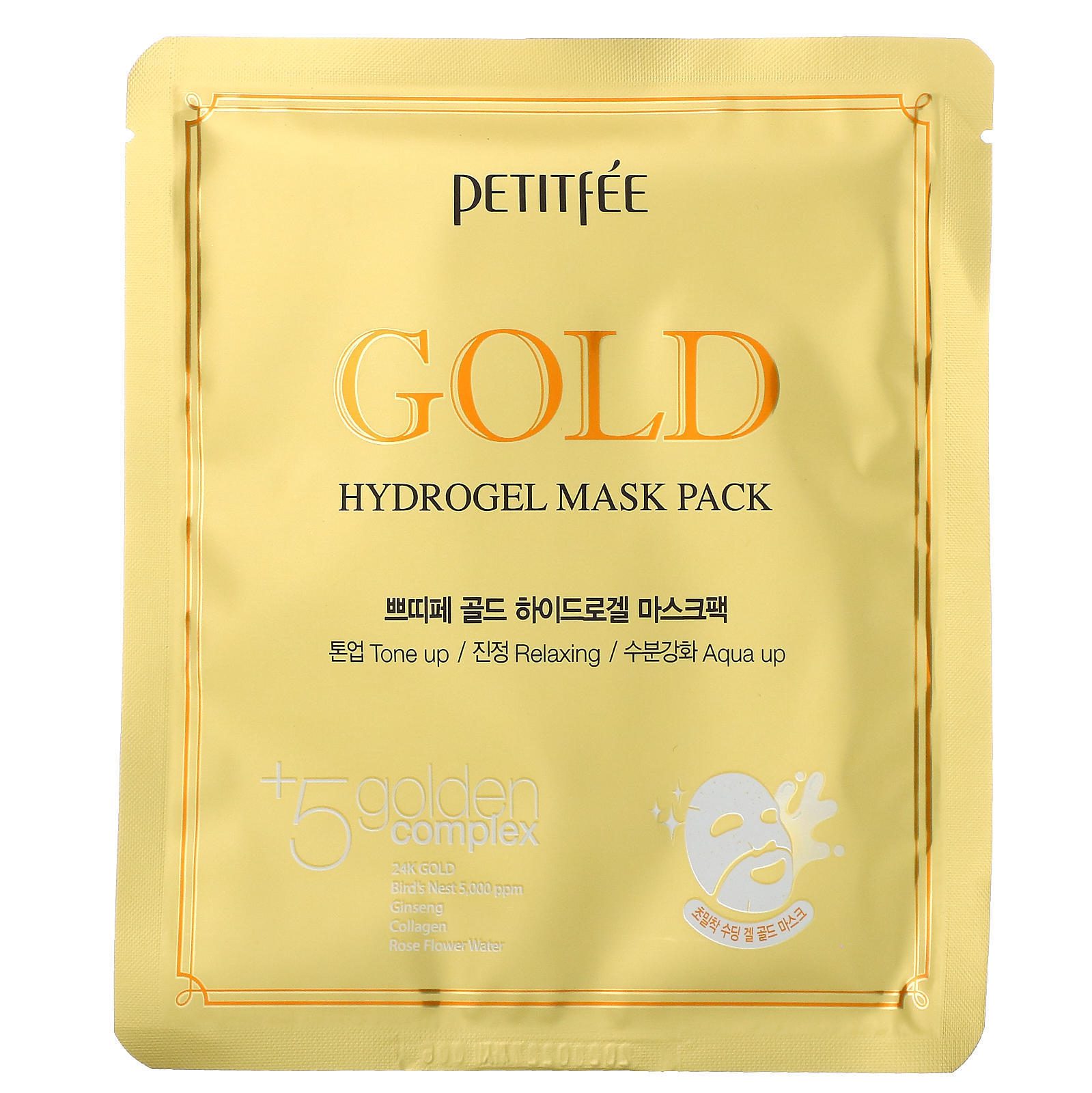 Petitfee, Gold Hydrogel Mask Pack, 5 Sheets