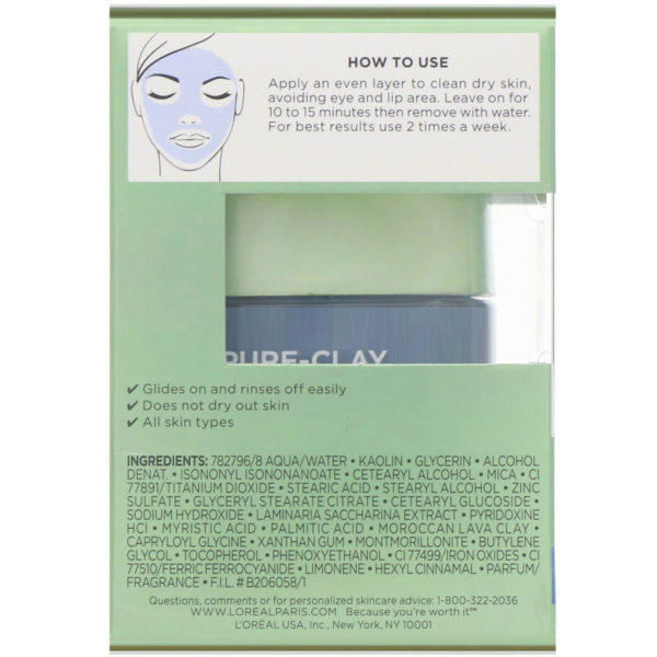 L'Oreal, Mascarilla de arcilla pura, Limpieza y confort, 3 arcillas puras y alga marrón, 48 g (1,7 oz) - Imagen 3