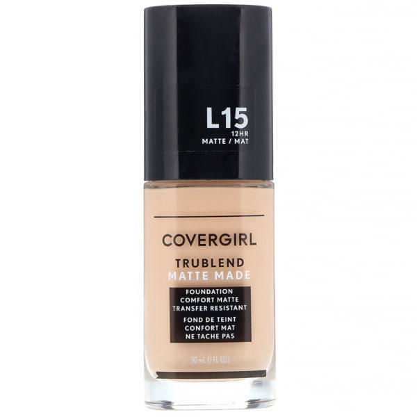 Covergirl, Trublend, Base de maquillaje Matte Made, Porcelana L15, 30 ml (1 oz. líq.)