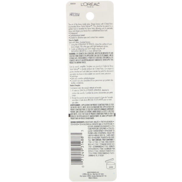 L'Oreal, Brow Stylist Definer, Lápiz para cejas con punta ultrafina, 389 Brunette (castaño), 90 mg (0,003 oz) - Imagen 3