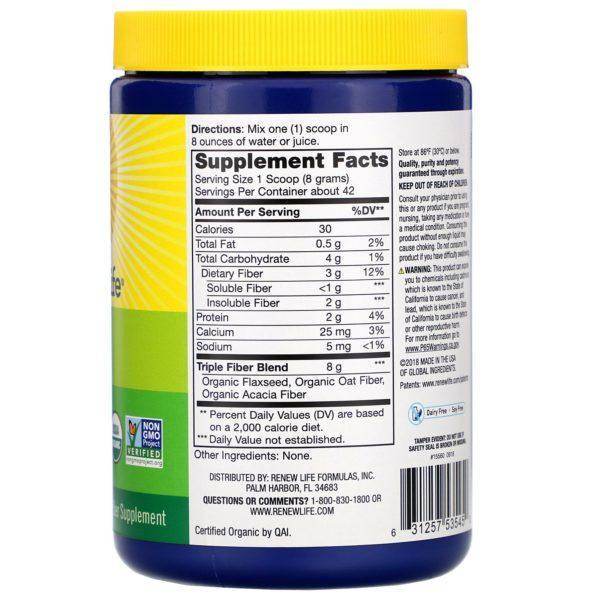 Renew Life, Organic Triple Fiber, 12 oz (340 g) - Imagen 2