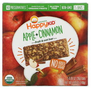 Happy Family Organics, Happy Kid, Manzana + Canela, Barra de frutas y avena, 5 Barras, 0,99 oz (28 g) c/u