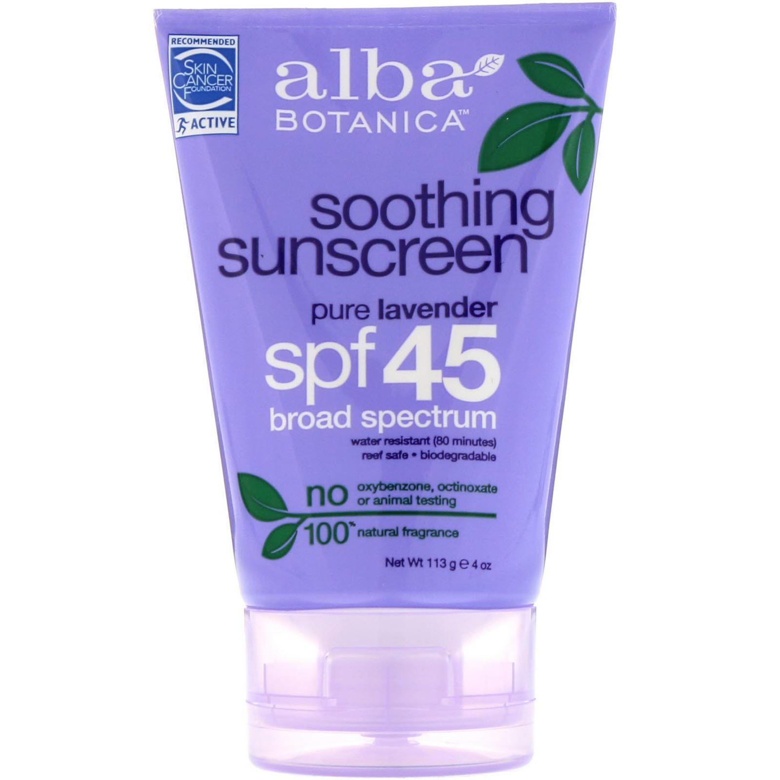 Alba Botanica, Soothing Sunscreen, SPF 45, Pure Lavender, 113 g (4 oz ...