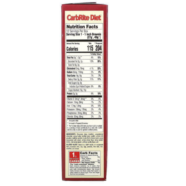 Universal Nutrition, CarbRite Diet, Extra Rich & Fudgy Brownies with Chocolate Chips, 11.5 oz (326 g) - Imagen 2