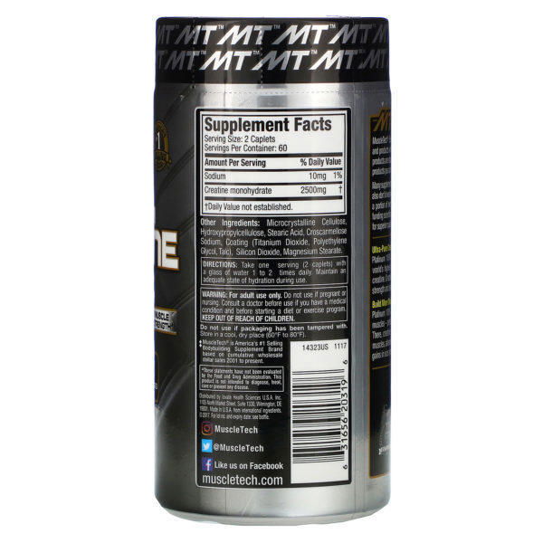 Muscletech, Essential Series, Platinum 100% Creatine 2500, 120 Caplets - Imagen 2