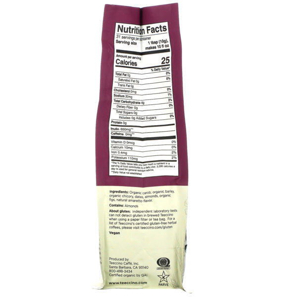 Teeccino, Café herbal con achicoria, tostado medio, sin cafeína, almendra Amaretto, 11 oz (312 g) - Imagen 2