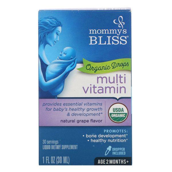 Mommy's Bliss, Suplemento multivitamínico, Gotas orgánicas, Bebés de 2 meses o más, Sabor natural a uva, 30 ml (1 oz. líq.)