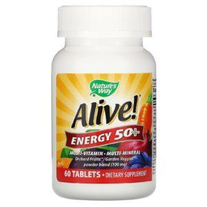 Nature's Way, Alive! Energía para mayores de 50, Suplemento multivitamínico y multimineral, Adultos mayores de 50 años, 60 comprimidos