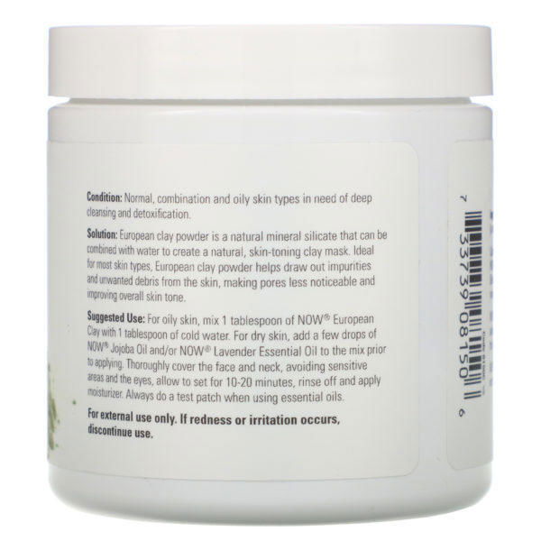 Now Foods, Solutions, polvo de arcilla europea, limpiador facial, 6 oz (170 g) - Imagen 2