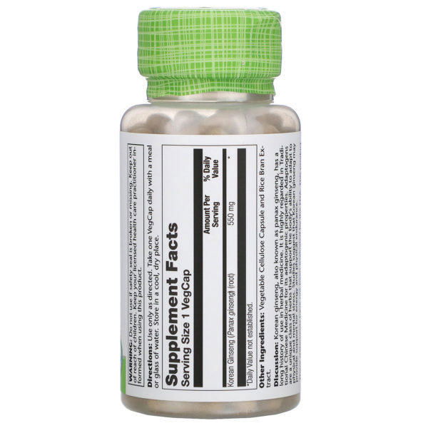 Solaray, Korean Ginseng, 550 mg, 100 VegCaps - Imagen 2