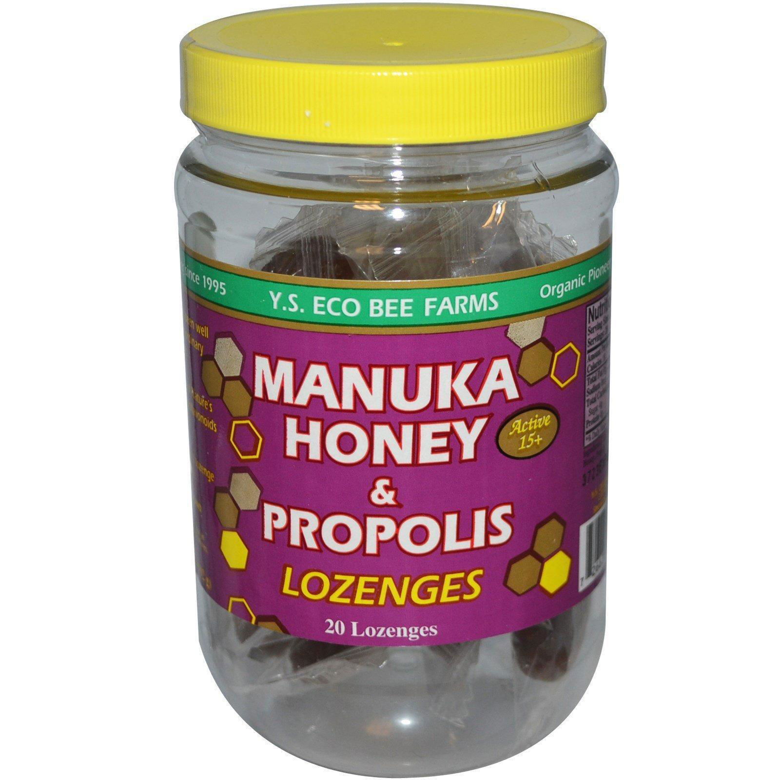 Y.S. Eco Bee Farms, Caramelos de miel de Manuka & Propóleo, grado de actividad 15+, 20 caramelos, 3,2 oz (92 g)