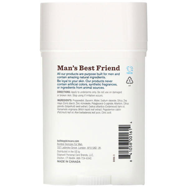 Bulldog Skincare For Men, Desodorante de cedro y pachuli, 2.4 oz (68 g) - Imagen 2