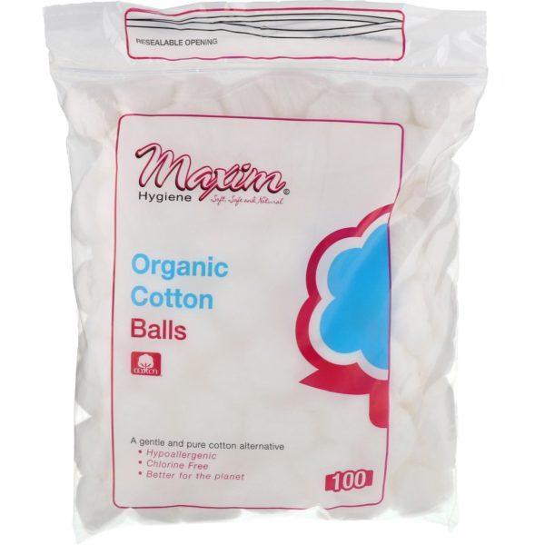 Maxim Hygiene Products, Bolas algodón orgánico, 100 unidades