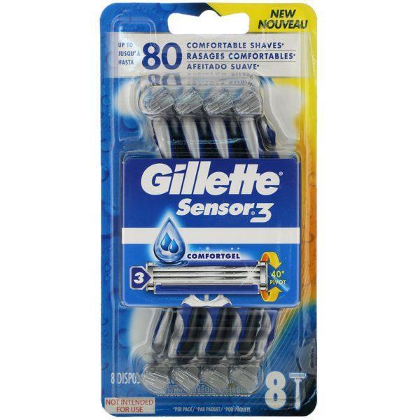 Gillette, Sensor3, Afeitadoras desechables ComfortGel, 8 afeitadoras